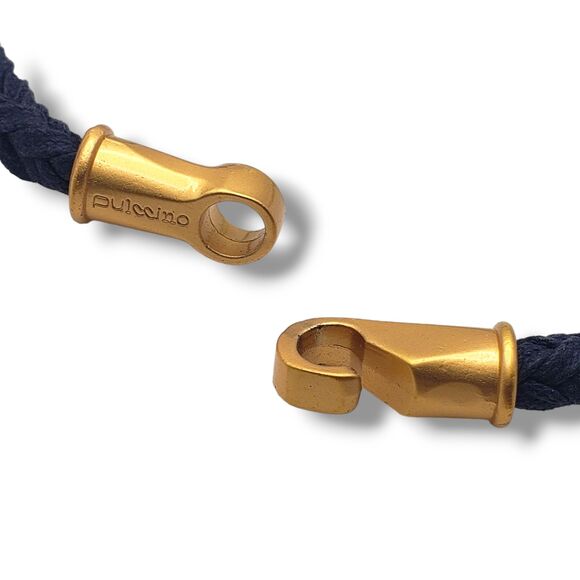 Pulcinno Black Corded Collar Necklace Matte Brushed Gold Tone Flower Pendant - Picture 5 of 11